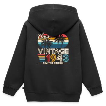 80e anniversaire 1943 - Sweat Premium à capuche zippé enfant bio - noir - Dos - AI Model Kid Male (0cm)