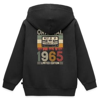 Geboren Legenden '65 - Kinder Premium Organic Zip Hoodie - Schwarz - Hinten - AI Model Kid Male (0cm)