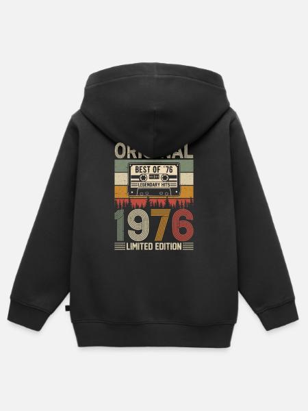 Anniversaire vintage 1976 - Sweat Premium à capuche zippé enfant bio - noir