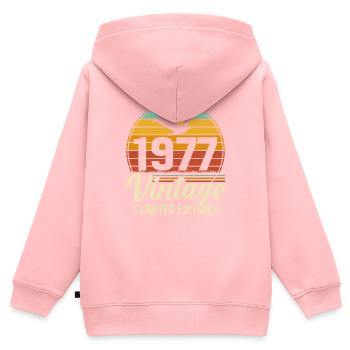 Unique 1977 Vintage rétro Design - Sweat Premium à capuche zippé enfant bio - rose - Dos - AI Model Kid Female (0cm)