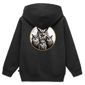 Eulenfamilie - grafisches Eulenmotiv mit vier Uhus - Kinder Premium Organic Zip Hoodie - Schwarz - Hinten - AI Model Kid Male (0cm)