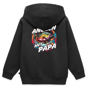 Pêche avec papa avec un design de poisson coloré - Sweat Premium à capuche zippé enfant bio - noir - Dos - AI Model Kid Male (0cm)