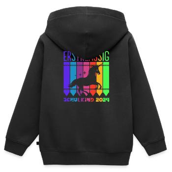 Erstklassig Einhorn ABC Schulkind 2024 - Kinder Premium Organic Zip Hoodie - Schwarz - Hinten - AI Model Kid Male (0cm)