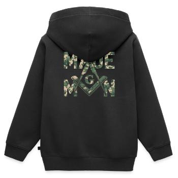 Fait Homme Maçon Maçon Maçon Camo Franc-maçon - Sweat Premium à capuche zippé enfant bio - noir - Dos - AI Model Kid Male (0cm)