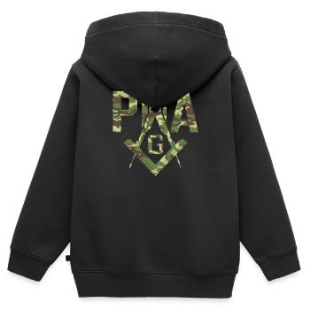 Pha Mason Maçon Maçon Maçon Maçon - Sweat Premium à capuche zippé enfant bio - noir - Dos - AI Model Kid Male (0cm)