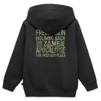 Zombie Apocalypse Mason Maçon Maçon Camo Franc-maçon - Sweat Premium à capuche zippé enfant bio - noir - Dos - AI Model Kid Male (0cm)
