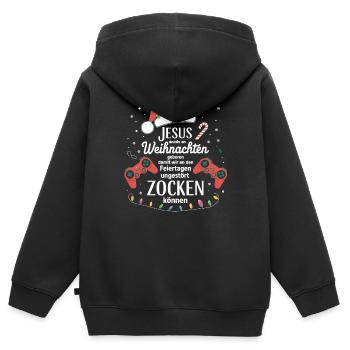 Gamer Gaming Gamer Gaming Noël - Sweat Premium à capuche zippé enfant bio - noir - Dos - AI Model Kid Male (0cm)
