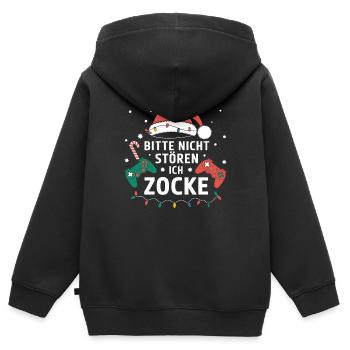 Gamer Gaming Gamer Gaming Noël - Sweat Premium à capuche zippé enfant bio - noir - Dos - AI Model Kid Male (0cm)