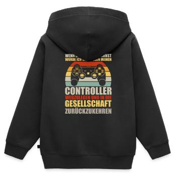 Gamer Gaming Gamer Gaming Noël - Sweat Premium à capuche zippé enfant bio - noir - Dos - AI Model Kid Male (0cm)
