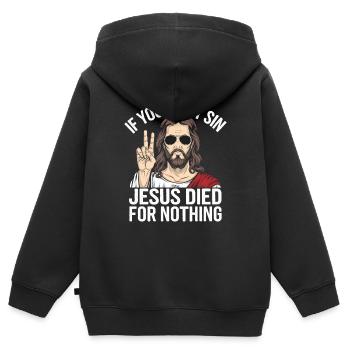 Christ Réformé Chrétien Dieu Théologie - Sweat Premium à capuche zippé enfant bio - noir - Dos - AI Model Kid Male (0cm)