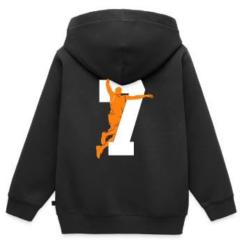 NUMMER 7 BASKETBALL 7. GEBURTSTAG - Kinder Premium Organic Zip Hoodie - Schwarz - Hinten - AI Model Kid Male (0cm)