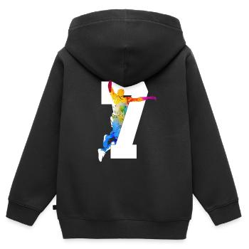 NUMMER 7 BASKETBALL 7. GEBURTSTAG - Kinder Premium Organic Zip Hoodie - Schwarz - Hinten - AI Model Kid Male (0cm)