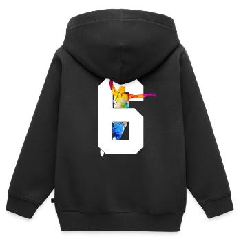 NUMMER 6 BASKETBALL 6. GEBURTSTAG - Kinder Premium Organic Zip Hoodie - Schwarz - Hinten - AI Model Kid Male (0cm)