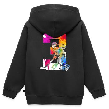 NUMMER 3 EISHOCKEY 3. GEBURTSTAG - Kinder Premium Organic Zip Hoodie - Schwarz - Hinten - AI Model Kid Male (0cm)