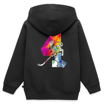 NUMMER 4 EISHOCKEY 4. GEBURTSTAG - Kinder Premium Organic Zip Hoodie - Schwarz - Hinten - AI Model Kid Male (0cm)