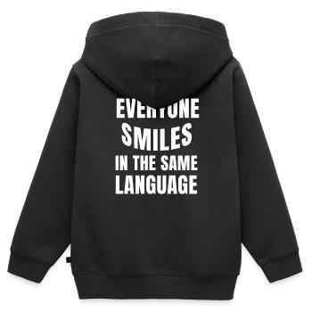 Le sourire relie l’humanité - Sweat Premium à capuche zippé enfant bio - noir - Dos - AI Model Kid Male (0cm)