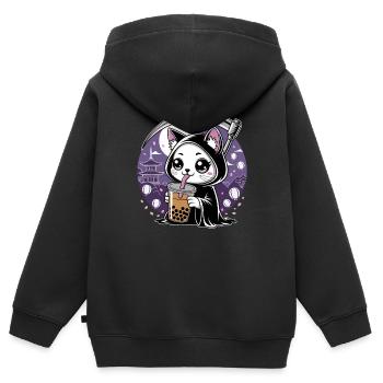 Sensenmann Anime Katze Kirschblüte - Kinder Premium Organic Zip Hoodie - Schwarz - Hinten - AI Model Kid Male (0cm)