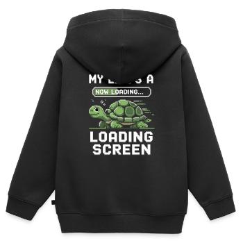 Tortue dans l’écran de chargement - Sweat Premium à capuche zippé enfant bio - noir - Dos - AI Model Kid Male (0cm)