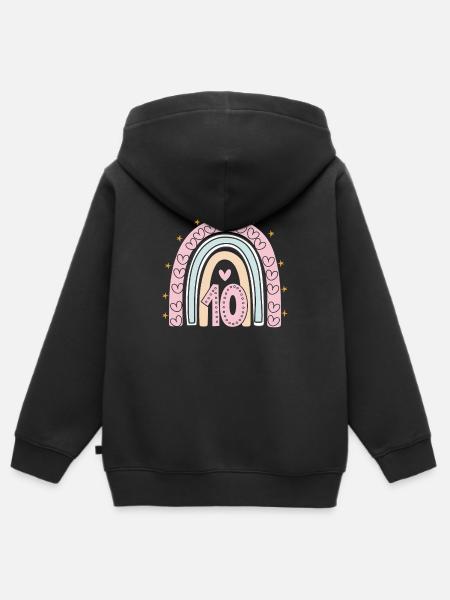 Süßes 10. Geburtstag Herz & Regenbogen Design - Premium børne zip-hættetrøje økologisk - sort