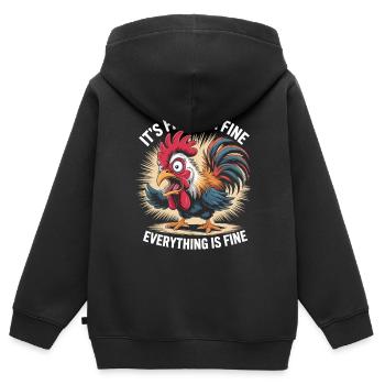 Je vais bien... vraiment! -Coq - Sweat Premium à capuche zippé enfant bio - noir - Dos - AI Model Kid Male (0cm)
