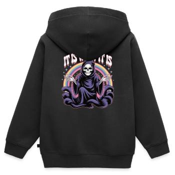 Humour noir avec style - Sweat Premium à capuche zippé enfant bio - noir - Dos - AI Model Kid Male (0cm)