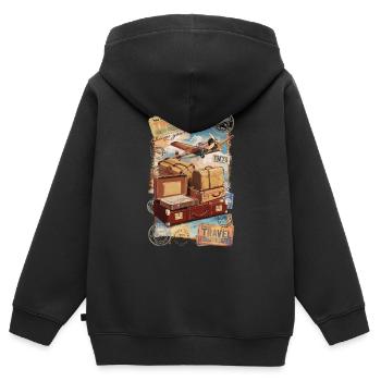 Chemise d’avion de voyage vintage - Sweat Premium à capuche zippé enfant bio - noir - Dos - AI Model Kid Male (0cm)