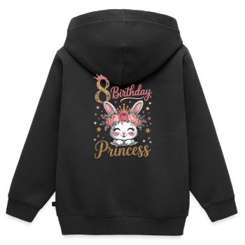 8 ans d’anniversaire fille princesse lapin - Sweat Premium à capuche zippé enfant bio - noir - Dos - AI Model Kid Male (0cm)