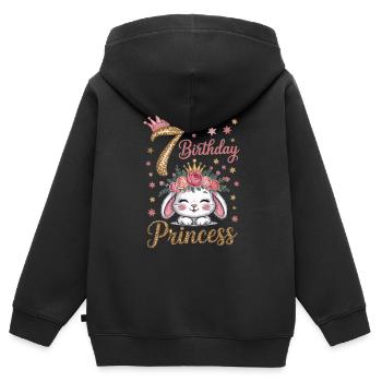 Chemise Princesse Lapin 7ème Anniversaire - Sweat Premium à capuche zippé enfant bio - noir - Dos - AI Model Kid Male (0cm)