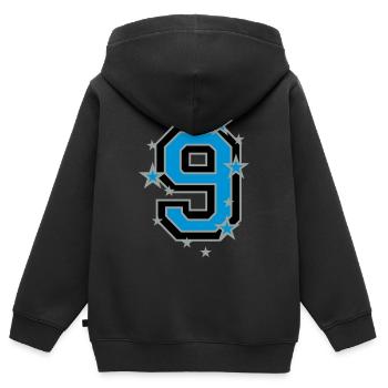 Mit Sterne verzierte Nummer Neun - Kinder Premium Organic Zip Hoodie - Schwarz - Hinten - AI Model Kid Male (0cm)