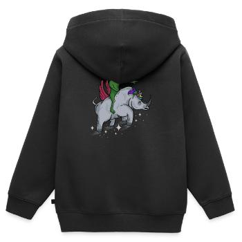 Ausländer, der fliegendes Nashorn - lustiges niedliches Nashorn reitet - Kinder Premium Organic Zip Hoodie - Schwarz - Hinten - AI Model Kid Male (0cm)