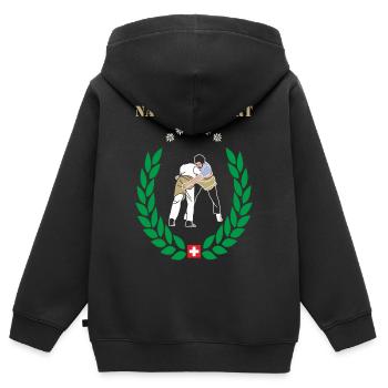 schwingen nationalsport  Schwinger - Kinder Premium Organic Zip Hoodie - Schwarz - Hinten - AI Model Kid Male (0cm)