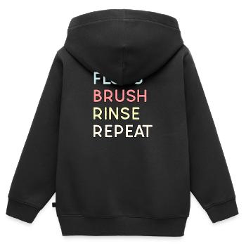 Zahnseide Brush Rinse Repeat - Zahnarzt & Zahnmedizin - Kinder Premium Organic Zip Hoodie - Schwarz - Hinten - AI Model Kid Male (0cm)
