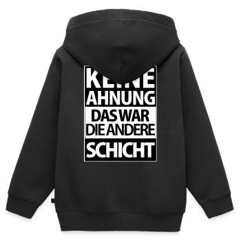 Andere Schicht – Keine Ahnung - Kinder Premium Organic Zip Hoodie - Schwarz - Hinten - AI Model Kid Male (0cm)