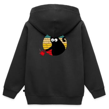 Freche Kaffee Katze - Vintage - Kinder Premium Organic Zip Hoodie - Schwarz - Hinten - AI Model Kid Male (0cm)