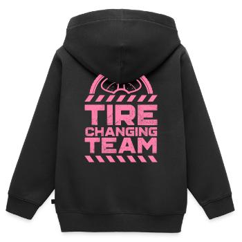 Équipe de changement de pneus voiture de changement de pneus - Sweat Premium à capuche zippé enfant bio - noir - Dos - AI Model Kid Male (0cm)