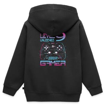 9th Birthday Level 9 Complete Retro Boys Gamer - Kids Premium Organic Zip-up Hoodie - black - Back - AI Model Kid Male (0cm)