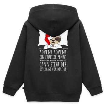Advent Advent ein Faultier pennt Weihnachten - Kinder Premium Organic Zip Hoodie - Schwarz - Hinten - AI Model Kid Male (0cm)