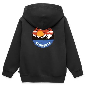 Lac de Bled - Slovénie - Vallée de montagne - Sweat Premium à capuche zippé enfant bio - noir - Dos - AI Model Kid Male (0cm)