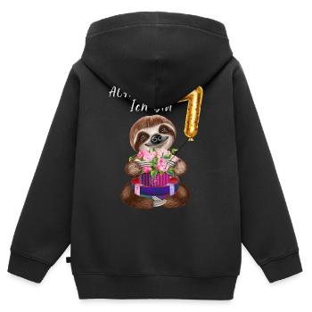 Ich bin sieben Faultier zum 7. Geburtstag - Kinder Premium Organic Zip Hoodie - Schwarz - Hinten - AI Model Kid Male (0cm)