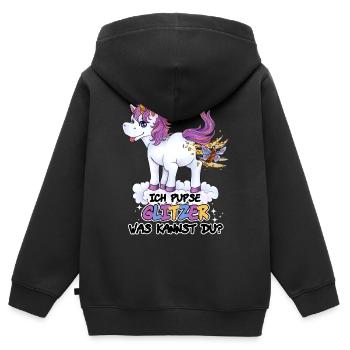 Ich pupse Glitzer, was kannst du? - Einhorn lustig - Kinder Premium Organic Zip Hoodie - Schwarz - Hinten - AI Model Kid Male (0cm)