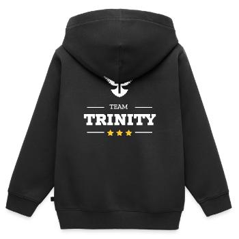 TEAM TRINITY - Kinder Premium Organic Zip Hoodie - Schwarz - Hinten - AI Model Kid Male (0cm)