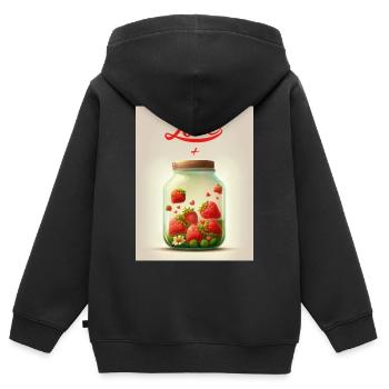 Fraises dans un pot d’amour - Sweat Premium à capuche zippé enfant bio - noir - Dos - AI Model Kid Male (0cm)