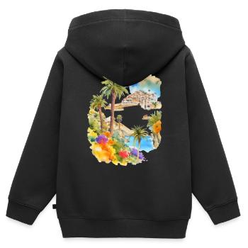 Vacances aux îles Canaries - Sweat Premium à capuche zippé enfant bio - noir - Dos - AI Model Kid Male (0cm)
