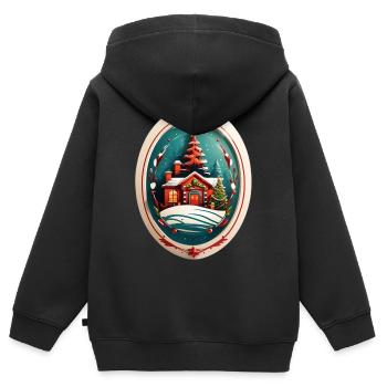 Cabane de Noël - Sweat Premium à capuche zippé enfant bio - noir - Dos - AI Model Kid Male (0cm)