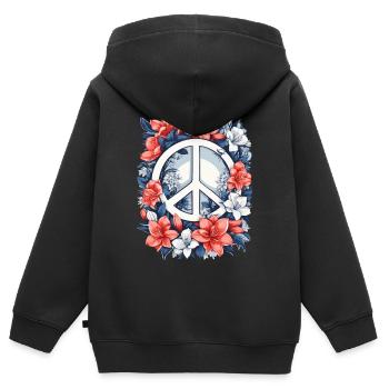 Friedenszeichen mit Blumen - Kinder Premium Organic Zip Hoodie - Schwarz - Hinten - AI Model Kid Male (0cm)