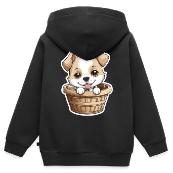 Chien mignon dans un panier pour chien - Sweat Premium à capuche zippé enfant bio - noir - Dos - AI Model Kid Male (0cm)