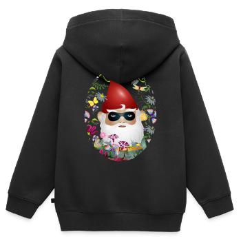 Nain de jardin avec masque incognito dans le jardin de fleurs - Sweat Premium à capuche zippé enfant bio - noir - Dos - AI Model Kid Male (0cm)