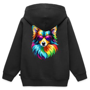 Border Collie Rainbow Dog Coloré Cool Mignon Enfants - Sweat Premium à capuche zippé enfant bio - noir - Dos - AI Model Kid Male (0cm)