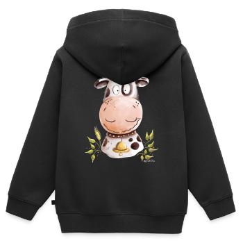 Droll Cow I Animaux de la ferme - Sweat Premium à capuche zippé enfant bio - noir - Dos - AI Model Kid Male (0cm)