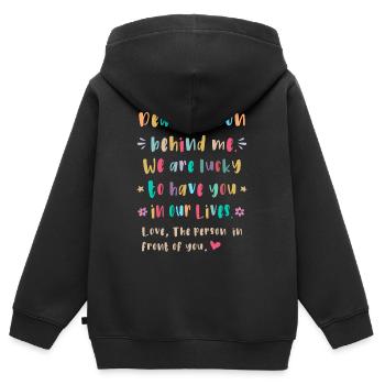 Liebe Person hinter mir, Glückich dich zu haben - Kinder Premium Organic Zip Hoodie - Schwarz - Hinten - AI Model Kid Male (0cm)